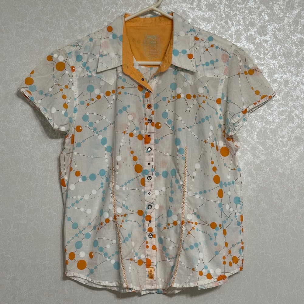 Wrangler Twenty X Ultra Fit Rodeo Western Snap Shirt Retro Atomic Print White XL